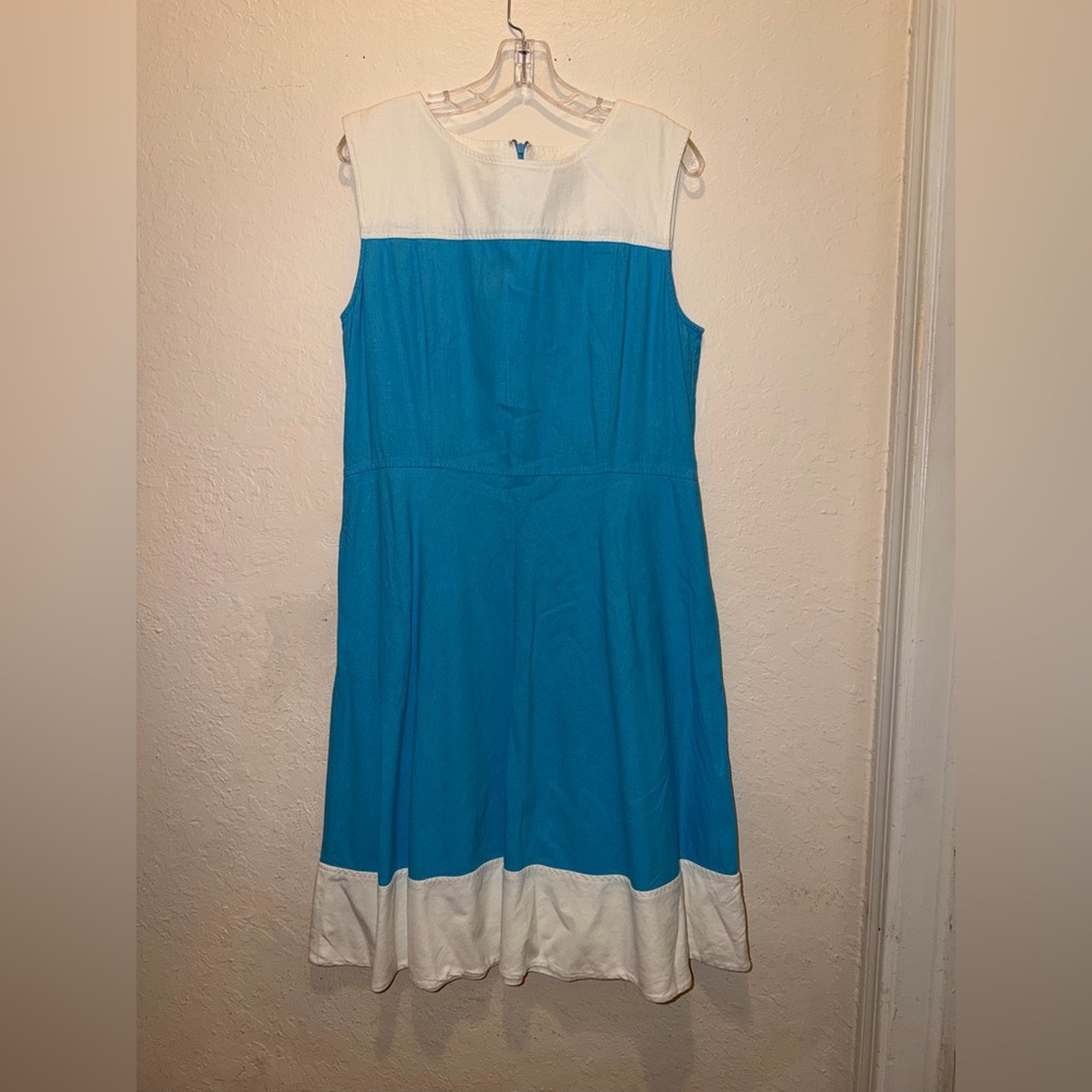 Pendleton Vintage Linen Sleeveless Dress Blue and White - Picture 2 of 7